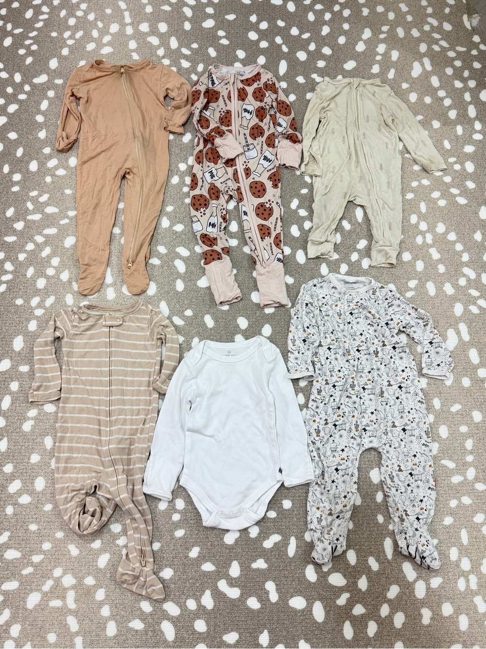 Lot of 6 neutral footies bamboo unisex baby beige milk cookies zippy onesie tan - Picture 11 of 12